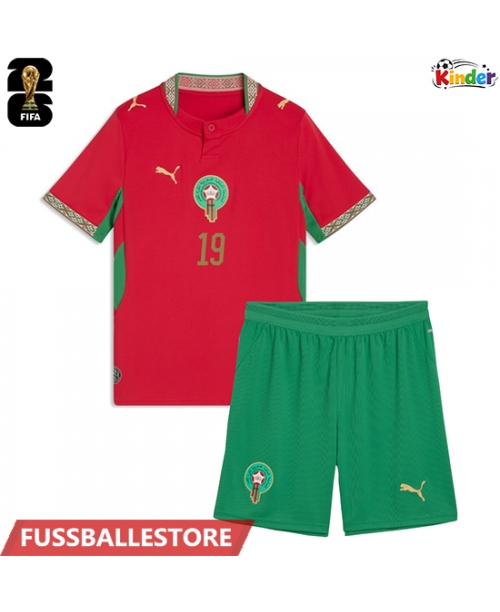 Günstige Marokko Youssef En-Nesyri #19 Heimtrikotsatz Kinder WM 2026 Kurzarm (+ Kurze Hosen)